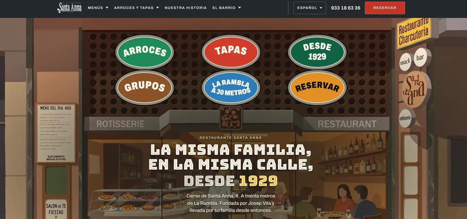 Web del Restaurant Santa Anna a Barcelona, dissenyada per Boca Studio