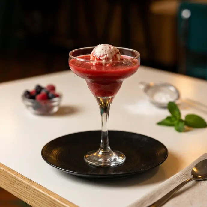 Foto profesional gastronómica de postre de frutas creada por IA para carta de restaurante